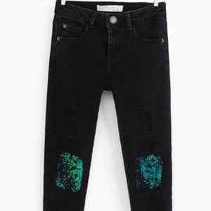 ❌SOLD Zara Girls Distressed Sequin Knee Jeans